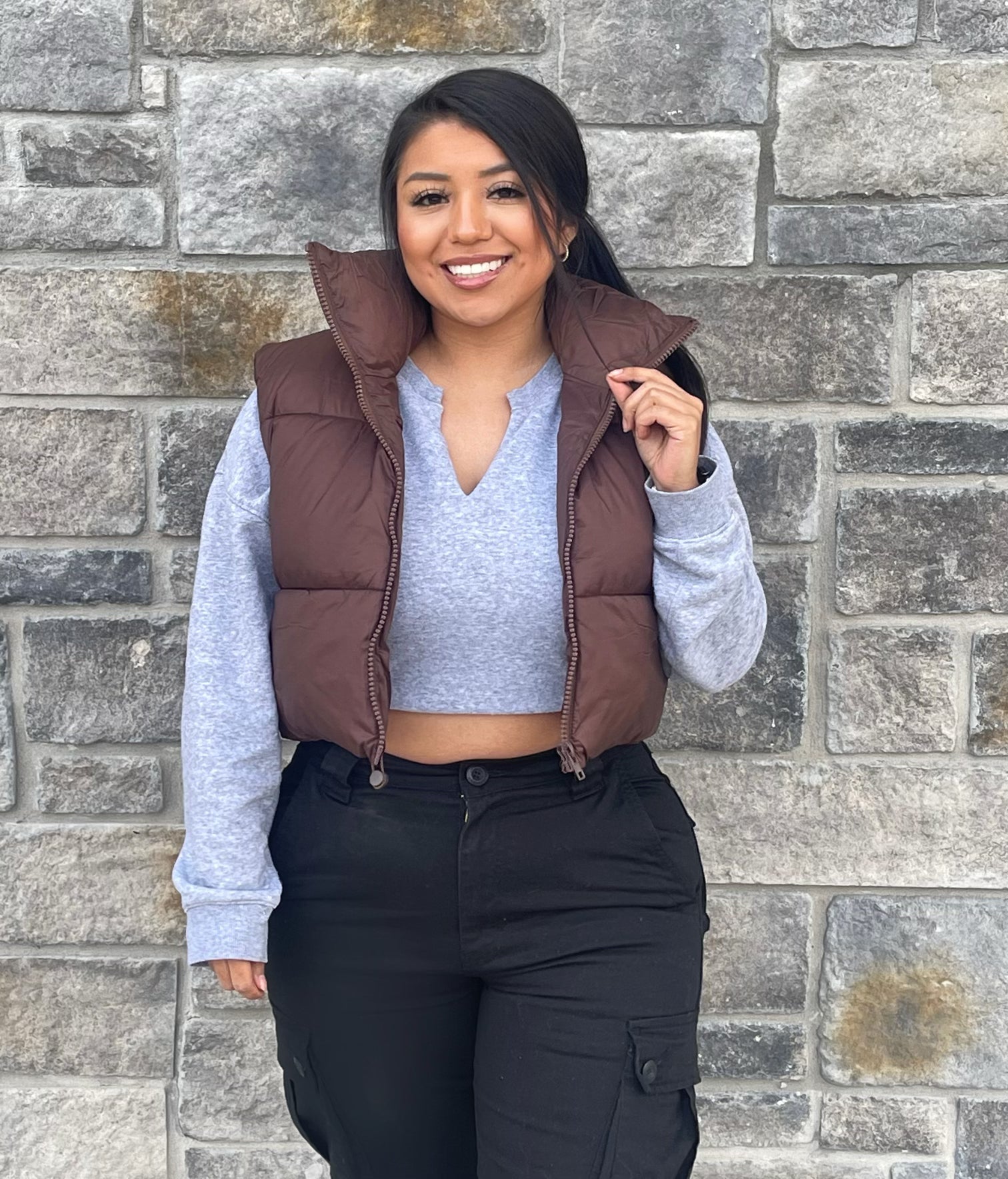 cropped puffer vest outfit