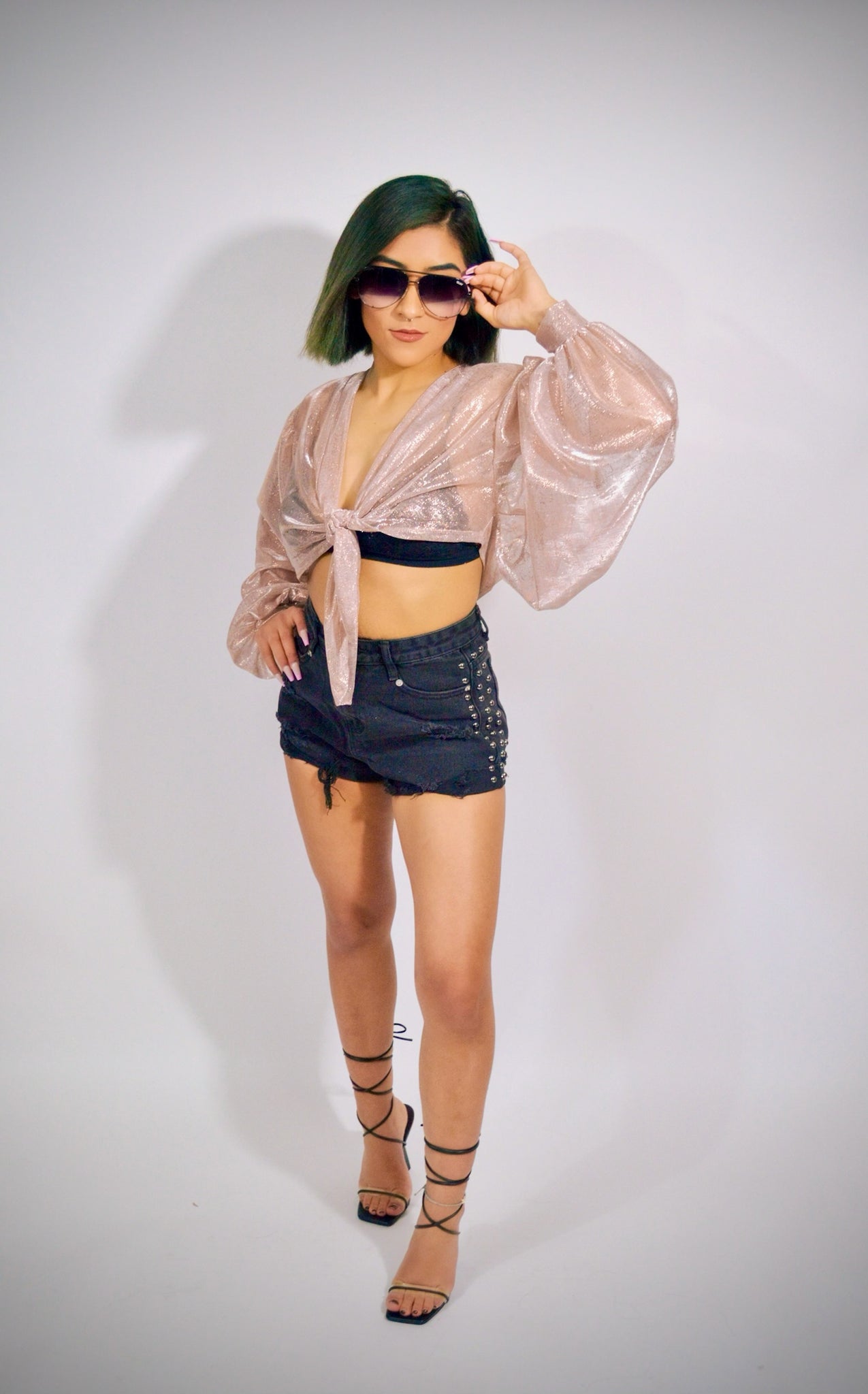 Studded Denim Shorts